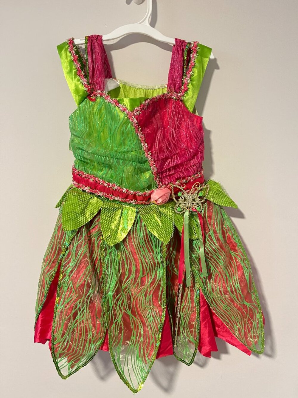 Teetot Fairy Costume Girls Size 7-8 Pink Green Glitter Tulle Halloween Dress Up